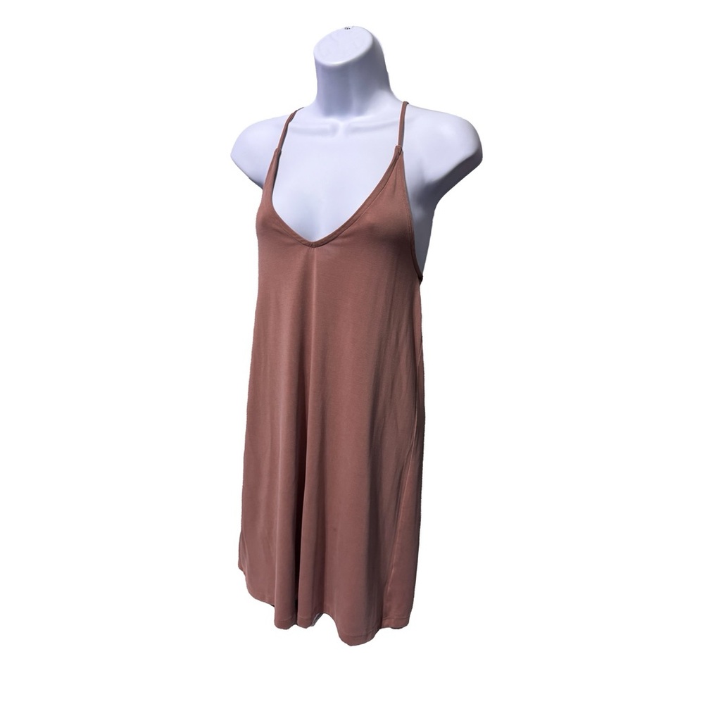 Brown Deep V-neck Sleeveless Mini Dress